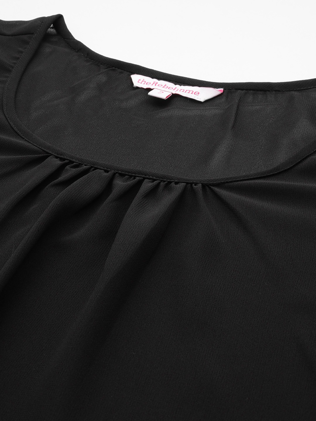 Women's Plus Size Black Solid Color Georgette Longline Top