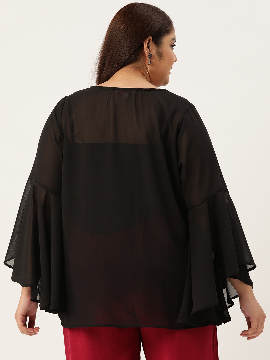 Women's Plus Size Black Solid Color Georgette Longline Top