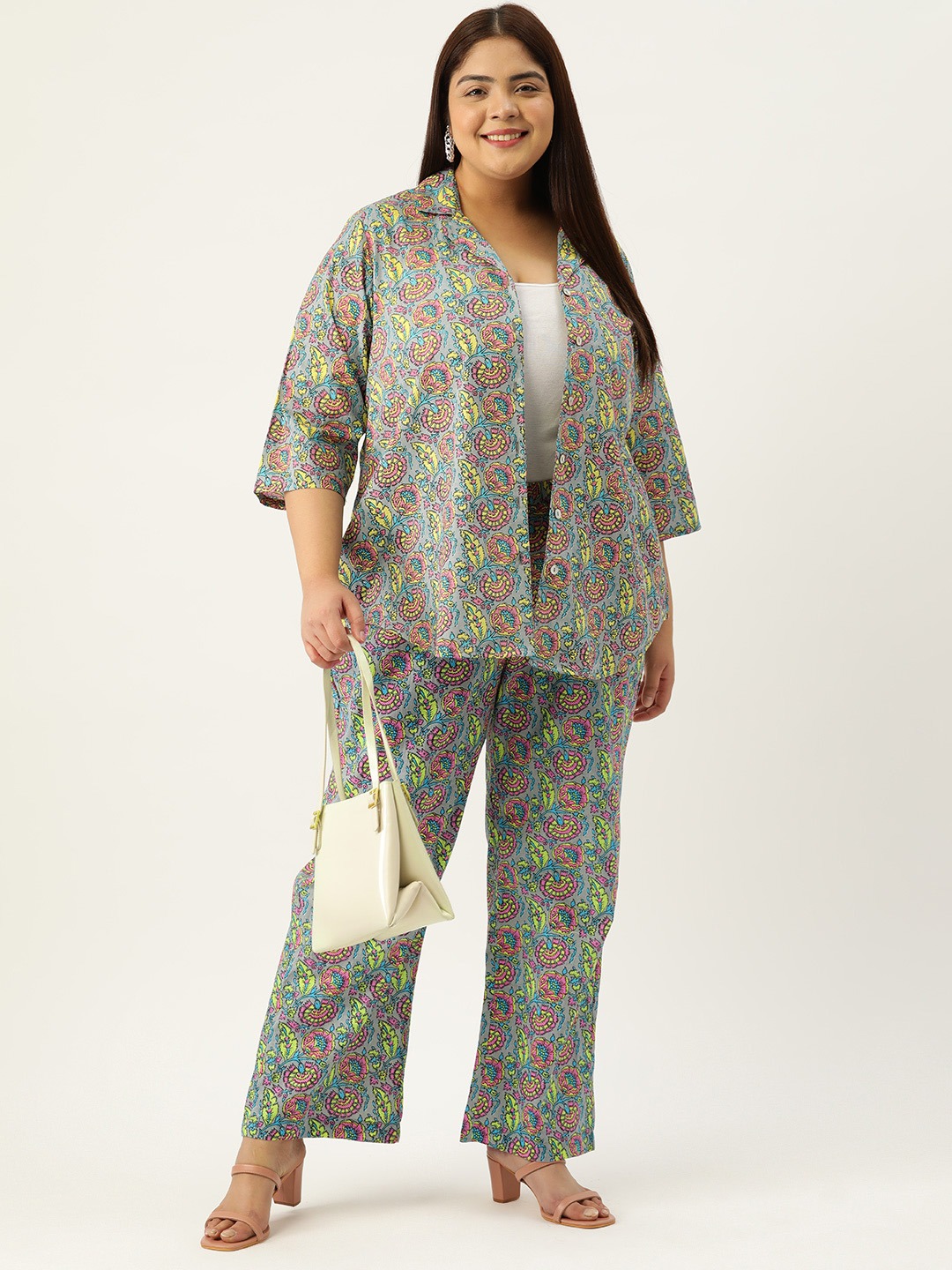 Women's Plus Size Grey Floral Print Cotton Trouser