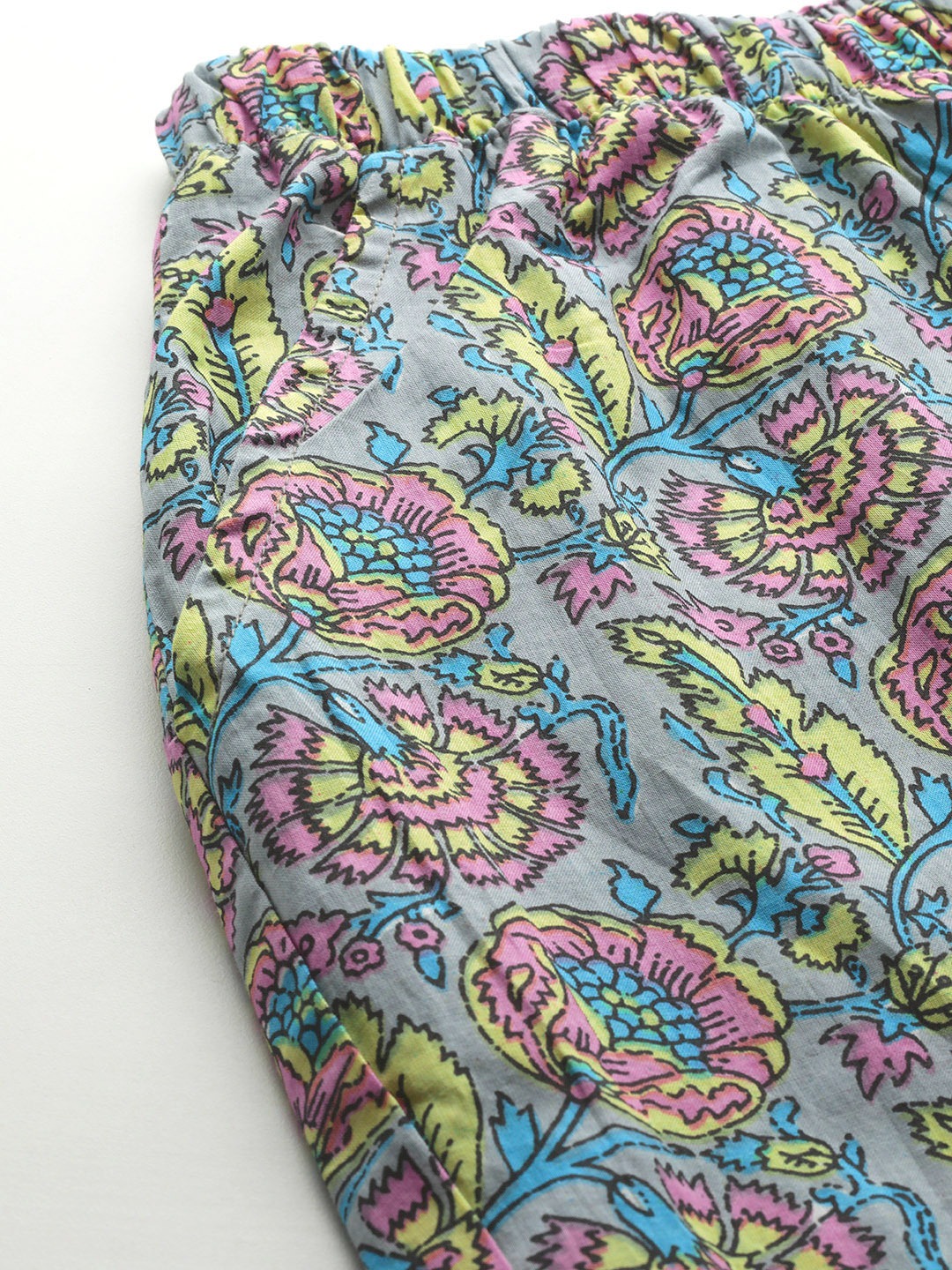 Women's Plus Size Grey Floral Print Cotton Trouser