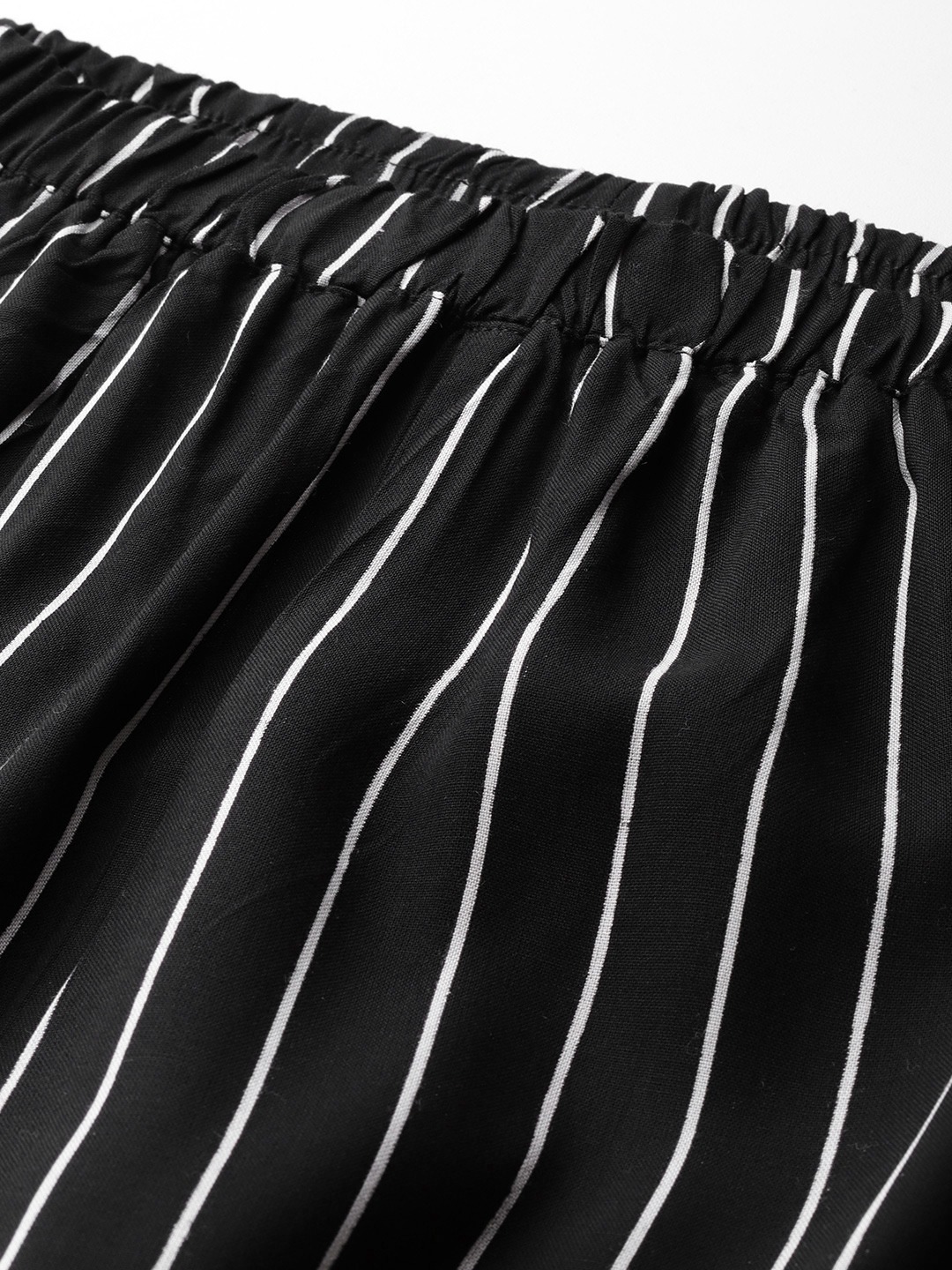 Women's Plus Size Black Striped Loose Fit Cotton Trouser