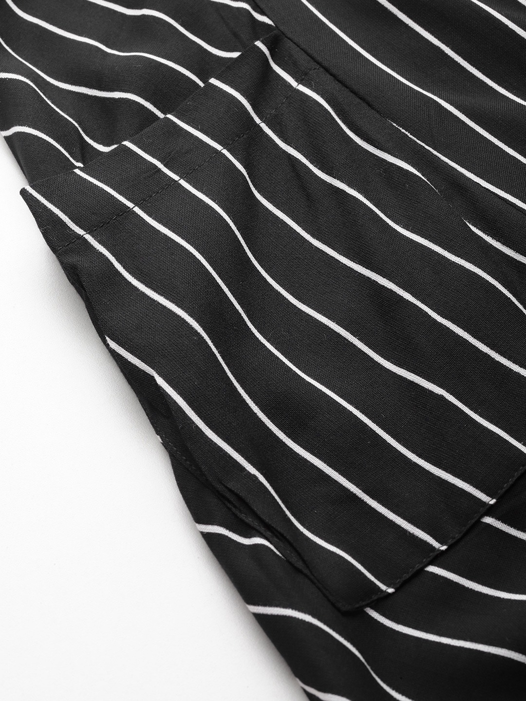 Women's Plus Size Black Striped Loose Fit Cotton Trouser
