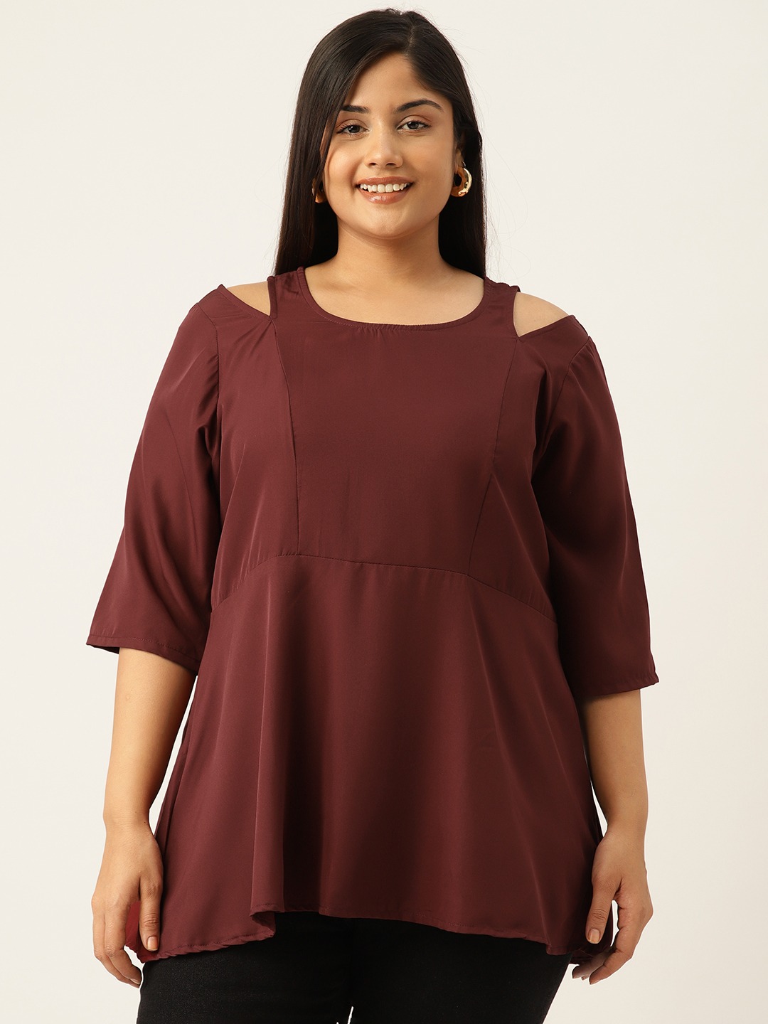 Women's Plus Size Plum Solid Color Cut Out Detail Top