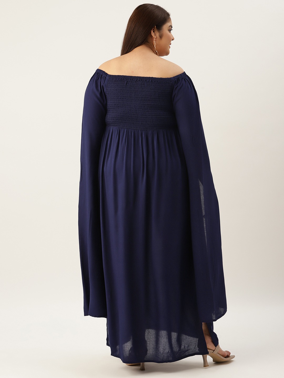 Women's Plus Size Navy Blue Solid Color Extended Sleeve Maxi Dress