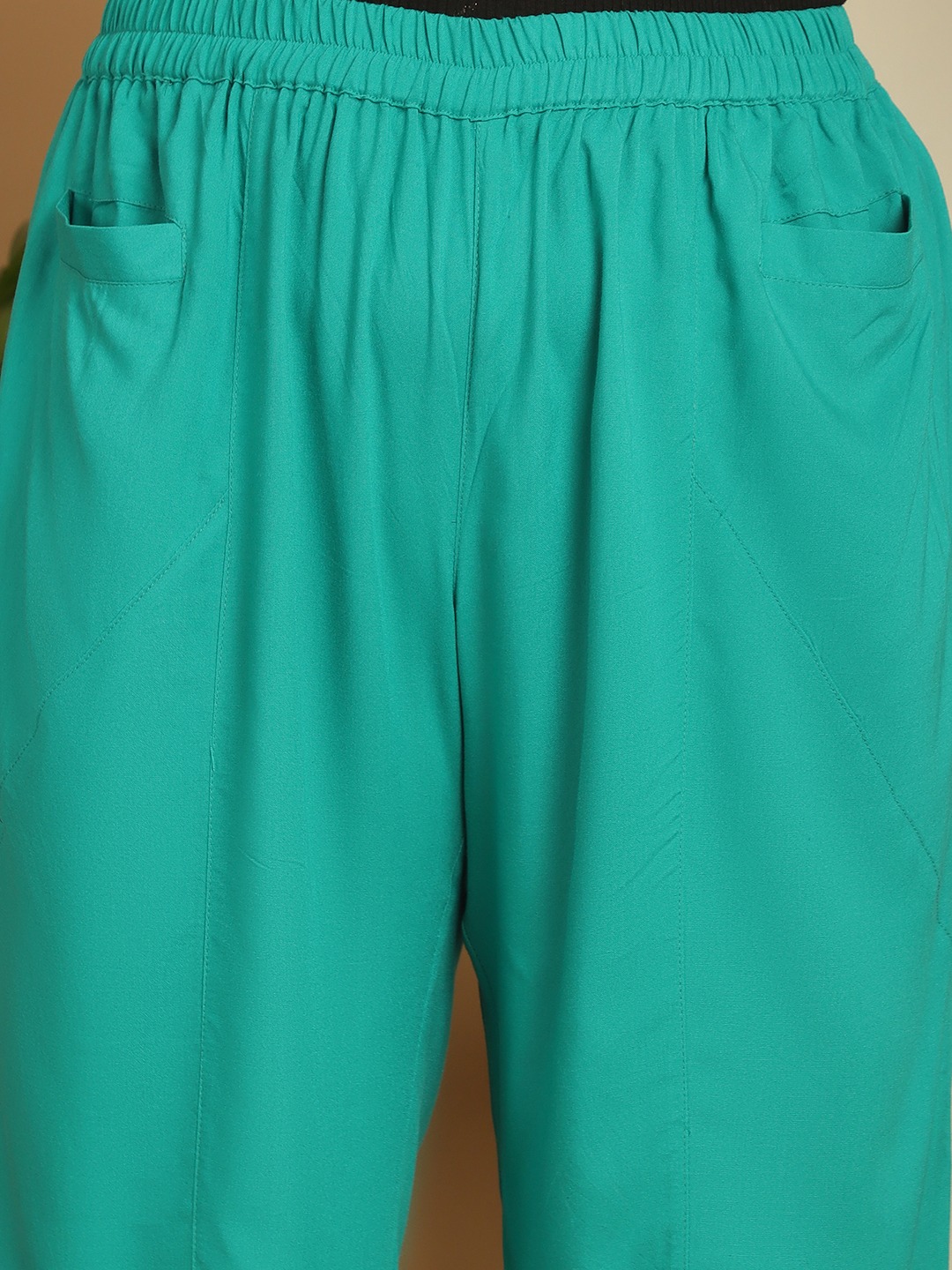 Women's Plus Size Teal Solid Color woven flared palazzos