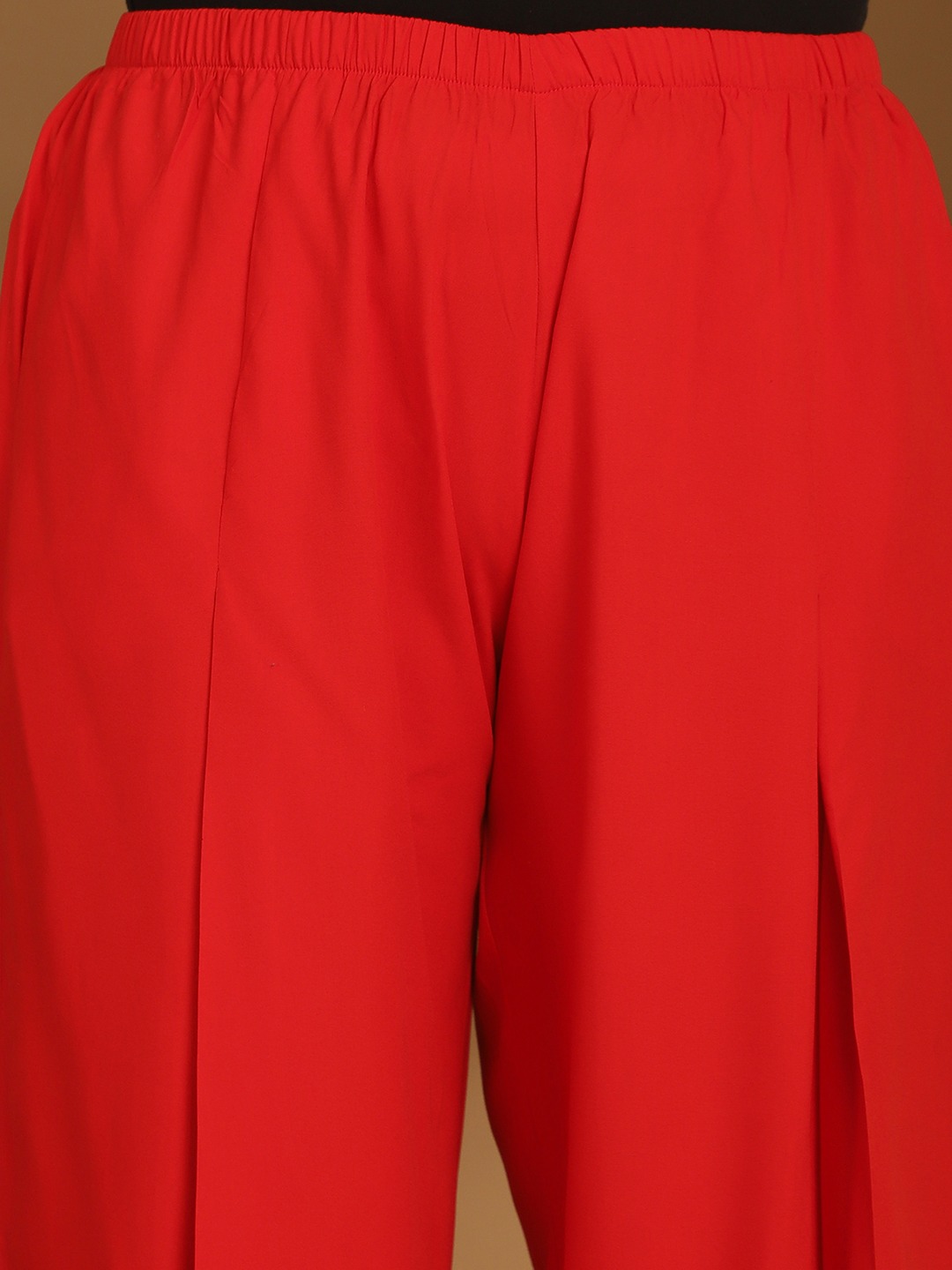 Women's Plus Size Red Solid Color woven pleated palazzos