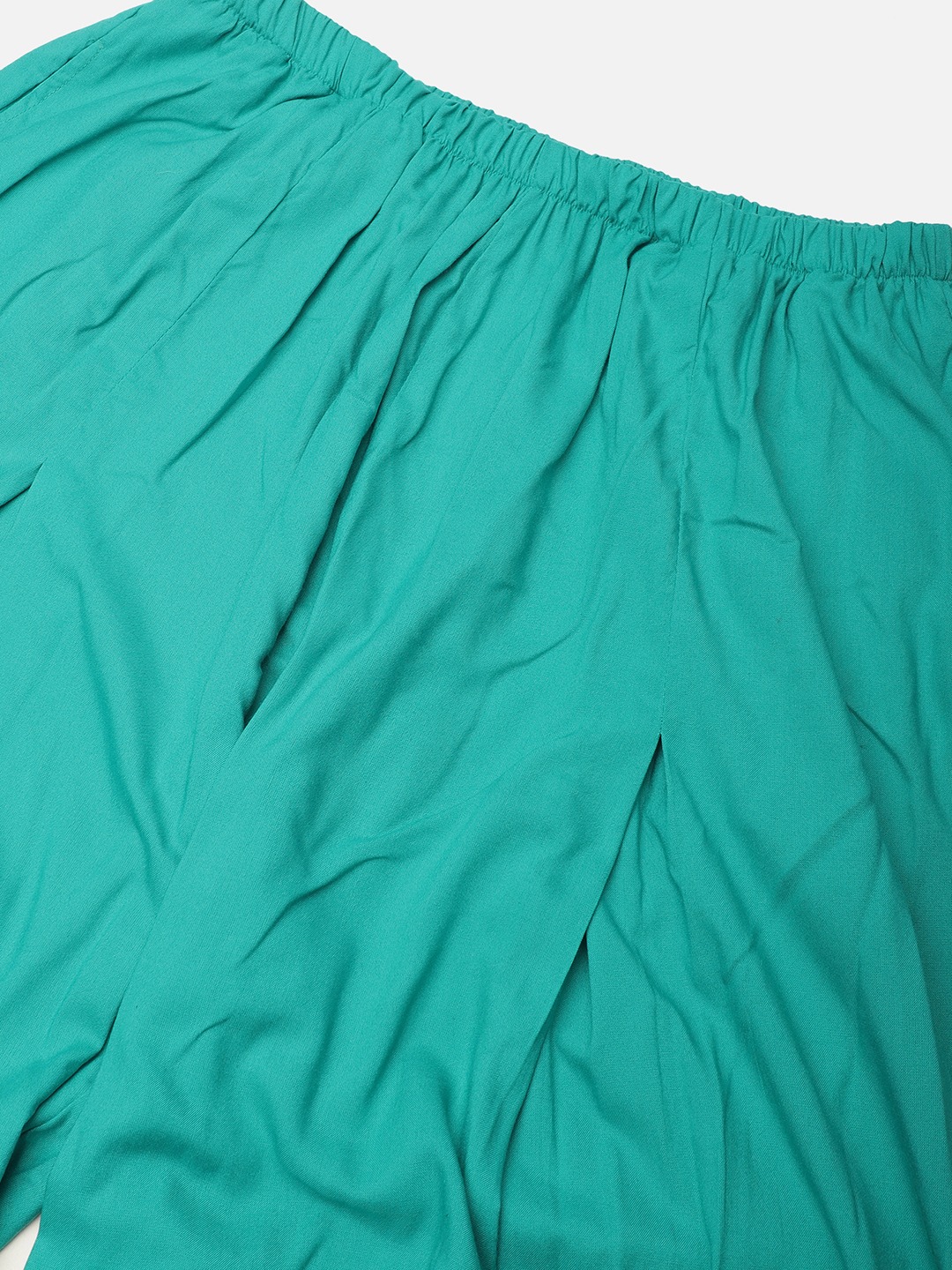Women's Plus Size Teal Solid Color woven pleated palazzos