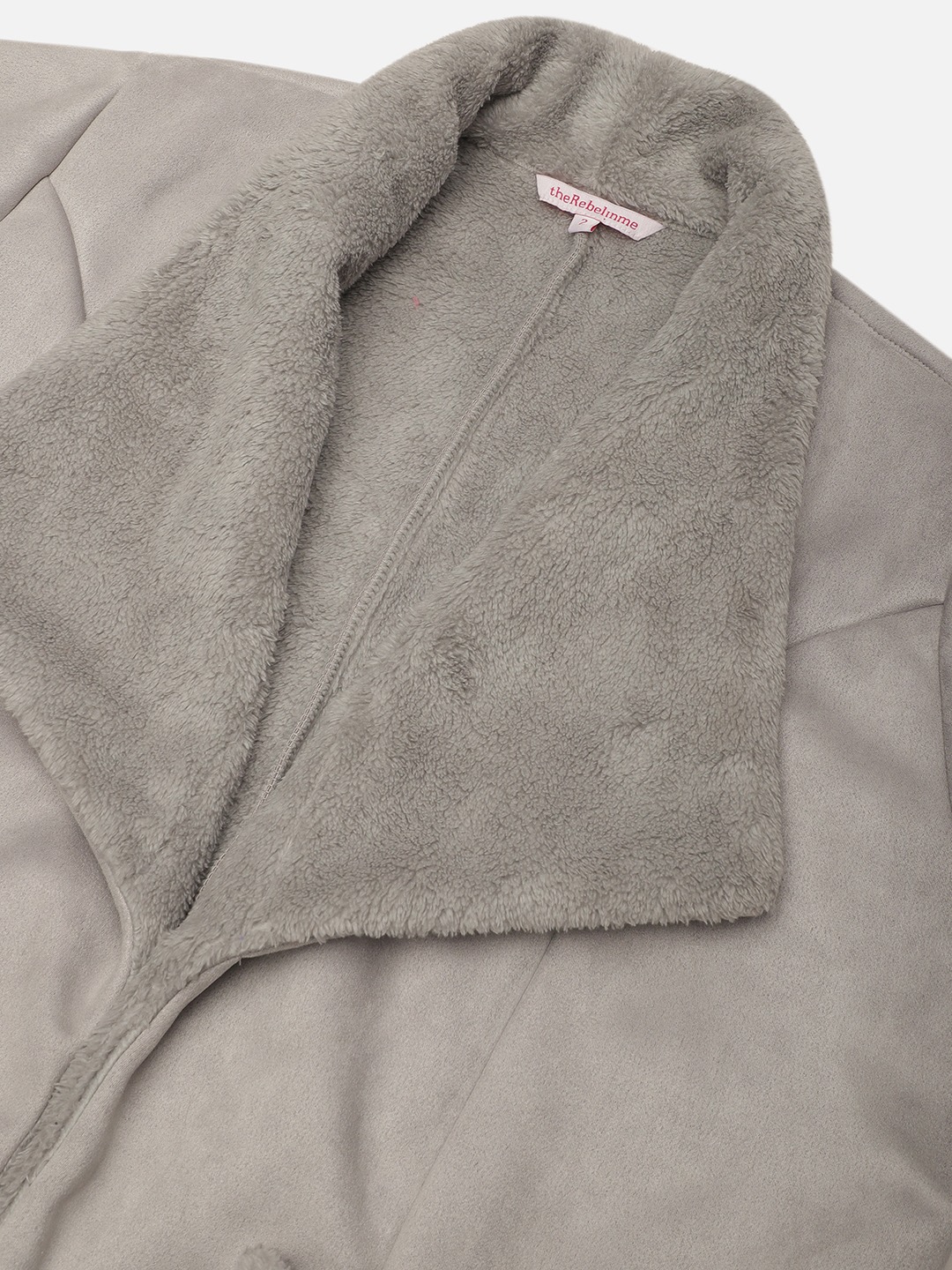 Women's Plus Size Grey Solid Color bonded Fur Jacket