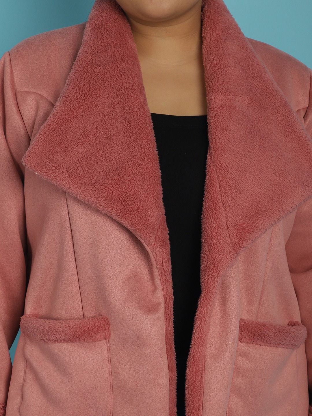Women's Plus Size Pink Solid Color bonded Fur Jacket