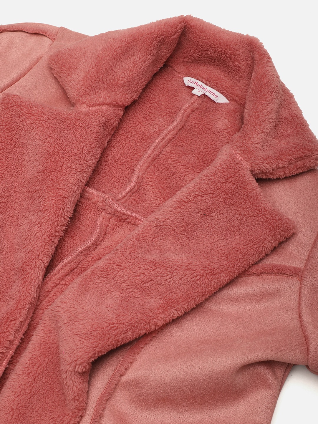 Women's Plus Size Pink Solid Color bonded Fur Longline Jacket