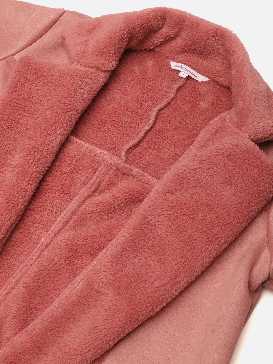 Women's Plus Size Pink Solid Color bonded Fur Longline Jacket