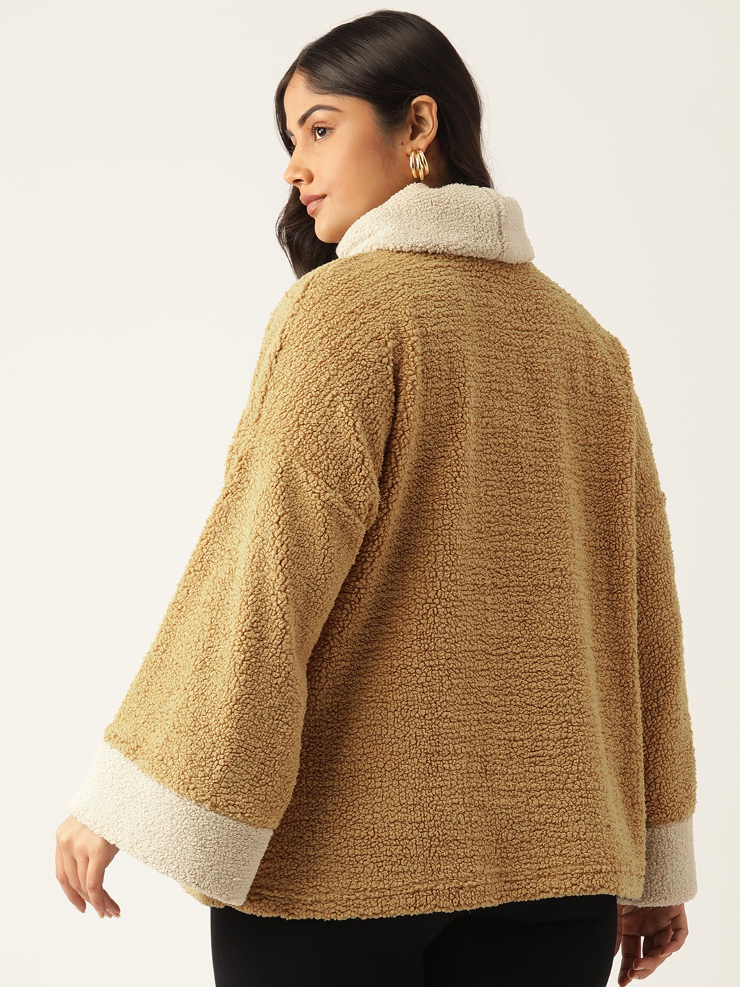 Women's Plus Size Camel Brown Solid Color Teddy Top