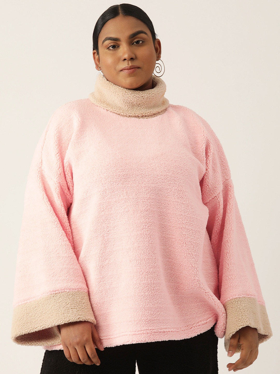 Women's Plus Size Pink Solid Color Teddy Top