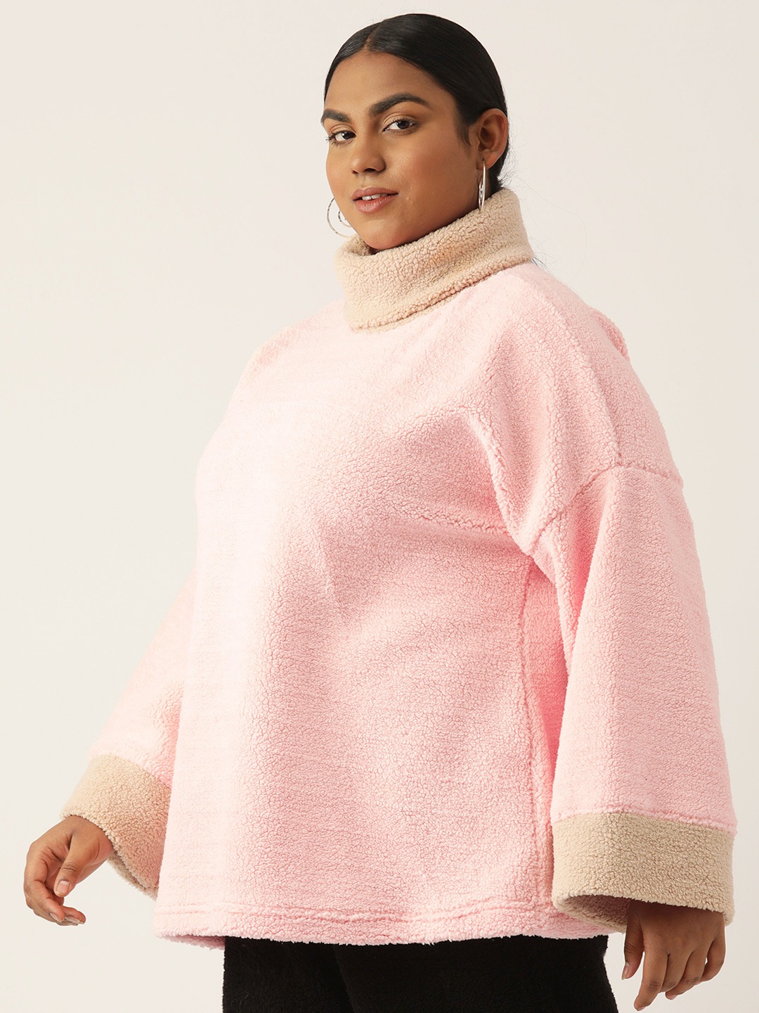 Women's Plus Size Pink Solid Color Teddy Top