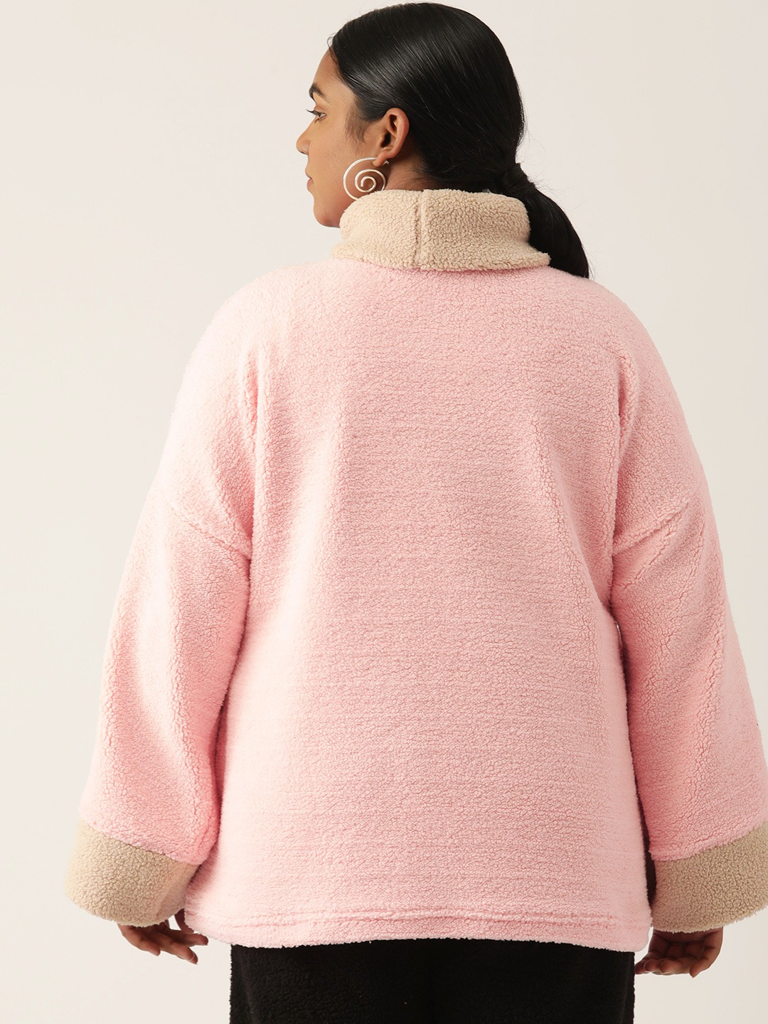 Women's Plus Size Pink Solid Color Teddy Top