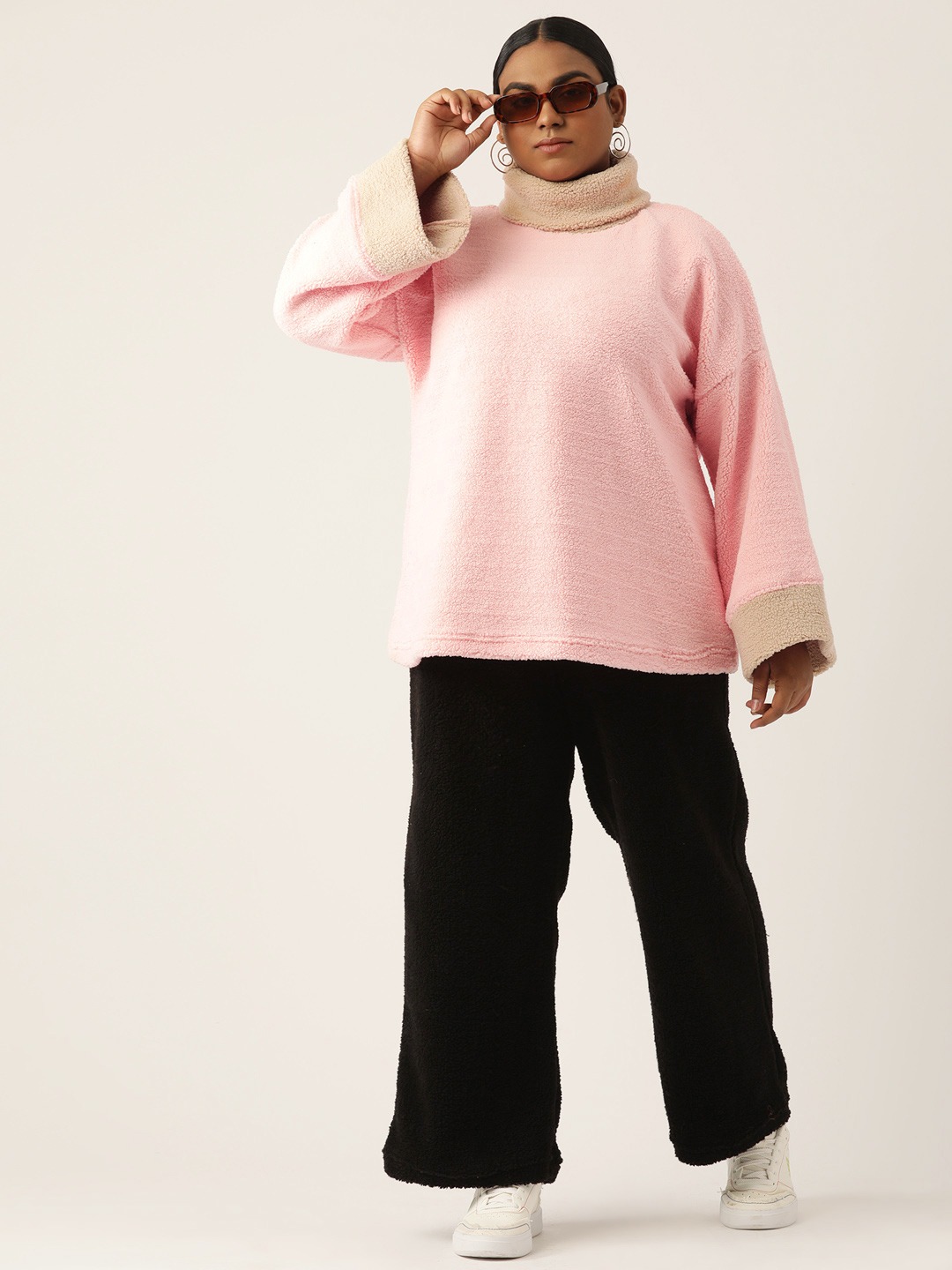 Women's Plus Size Pink Solid Color Teddy Top