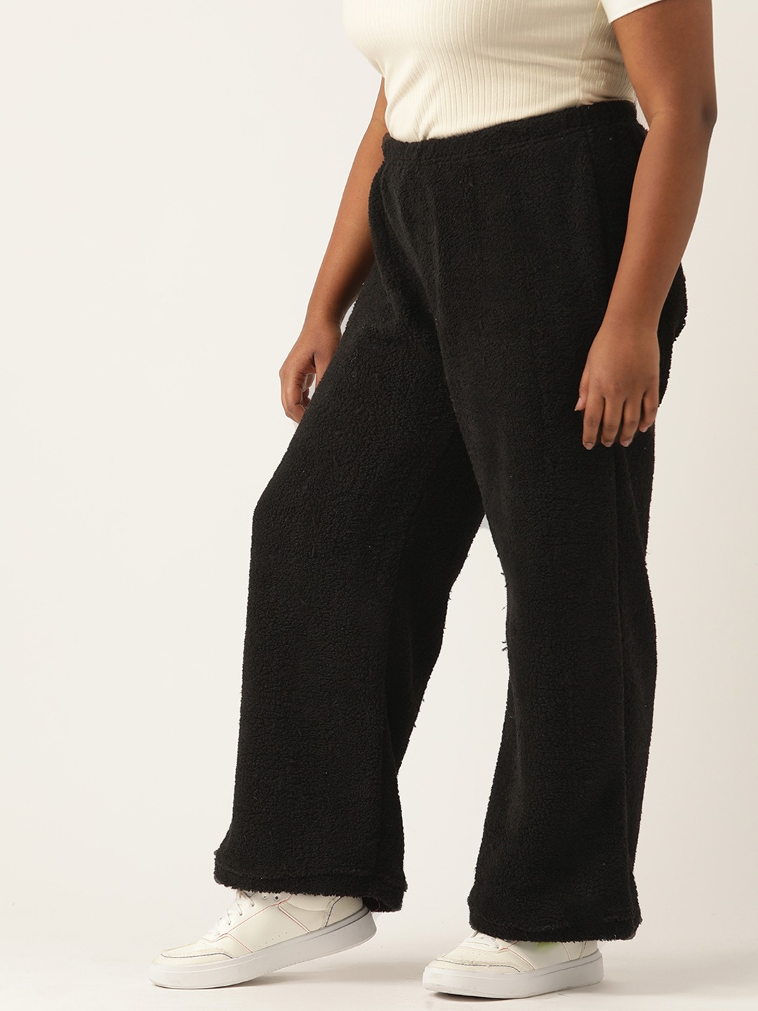 Women's Plus Size Black Solid Color Teddy Trouser