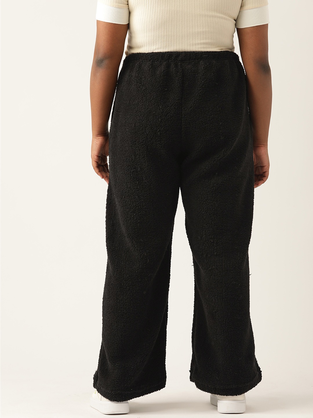 Women's Plus Size Black Solid Color Teddy Trouser