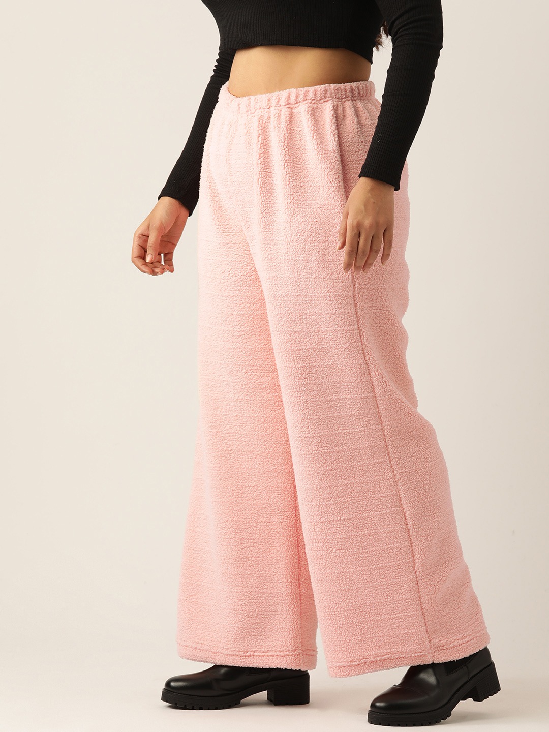 Women's Plus Size Pink Solid Color Teddy Trouser