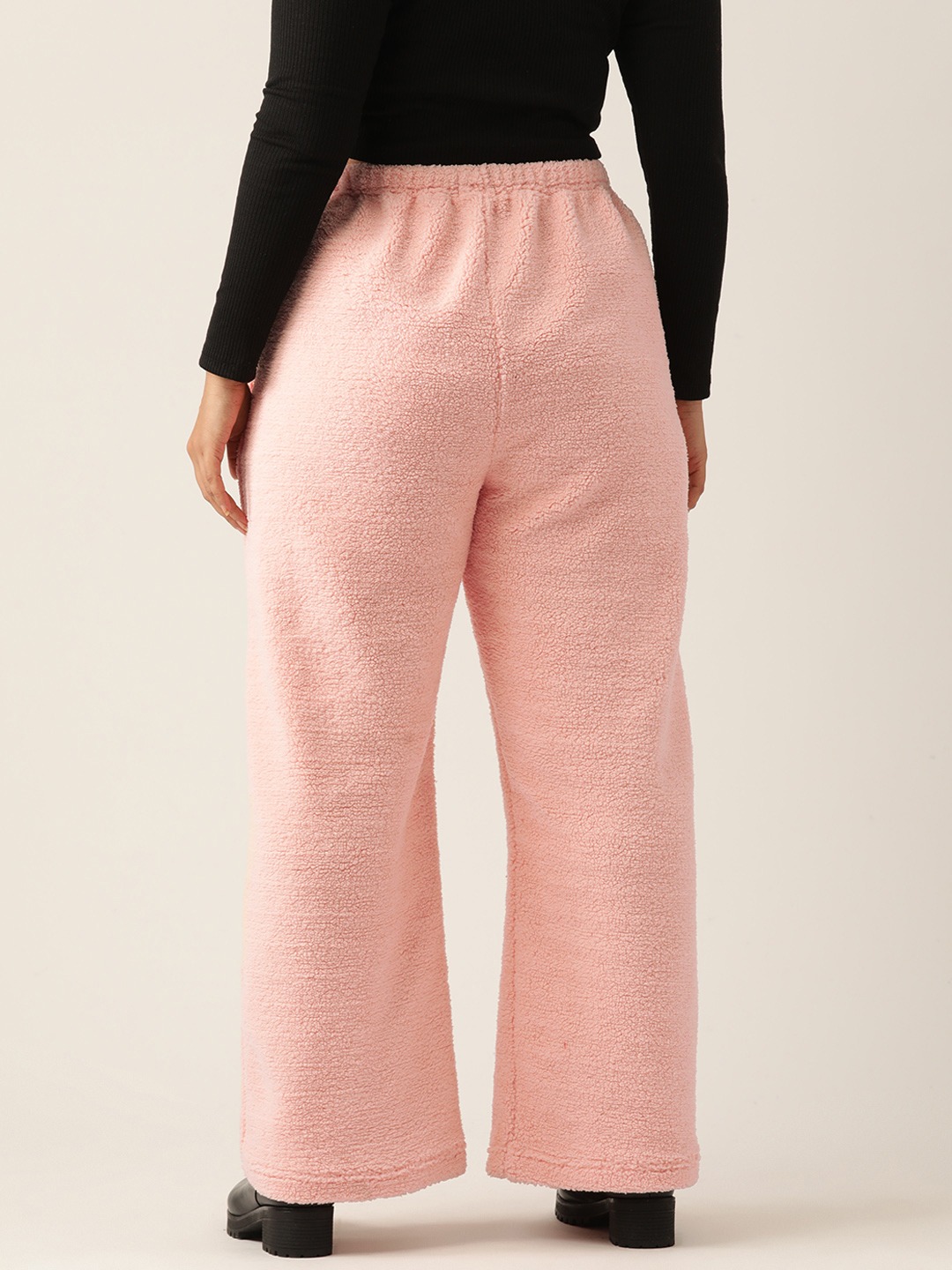 Women's Plus Size Pink Solid Color Teddy Trouser
