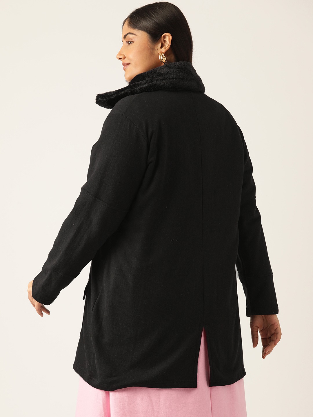 Women's Plus Size Black Solid Color Winter Fleece Jacket