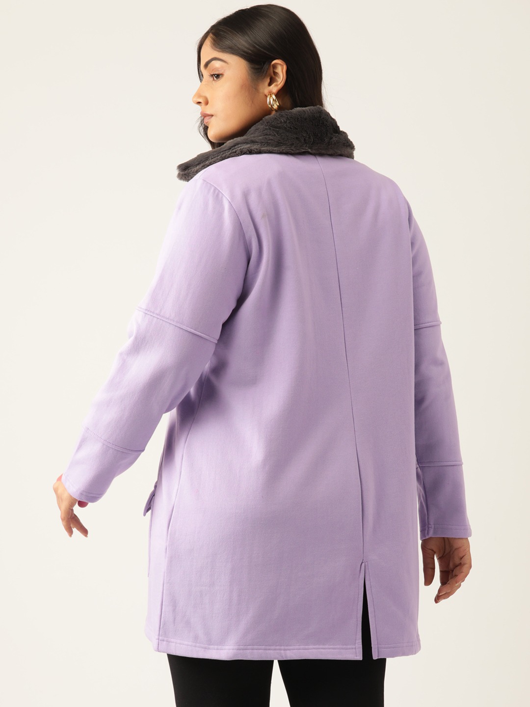 Women's Plus Size Lilac Solid Color Winter Fleece Jacket