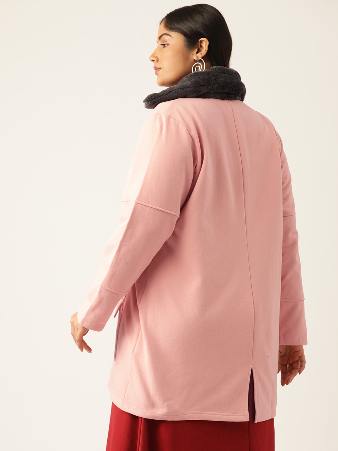 Women's Plus Size Pink Solid Color Winter Fleece Jacket