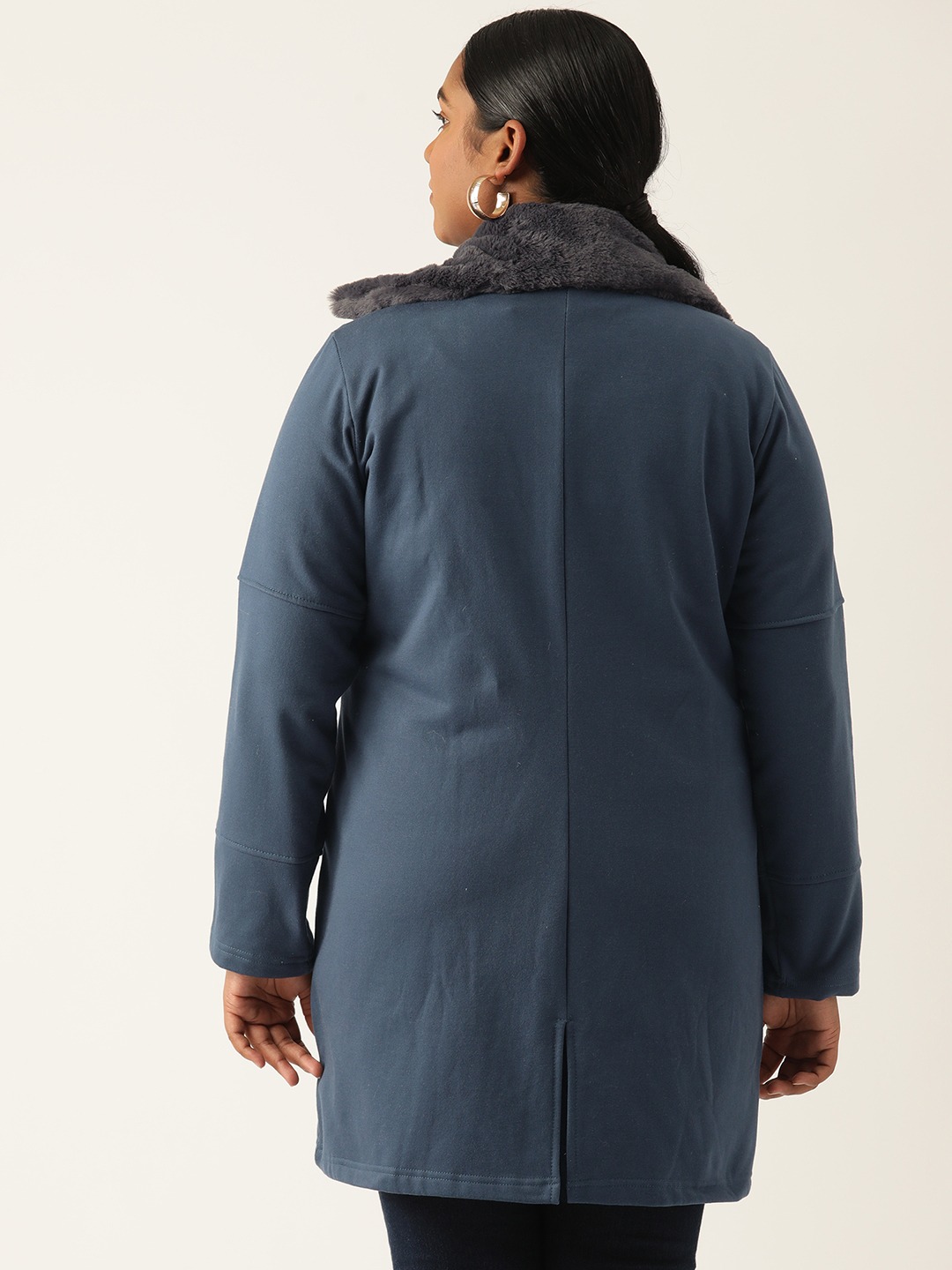 Women's Plus Size Teal Solid Color Winter Fleece Jacket