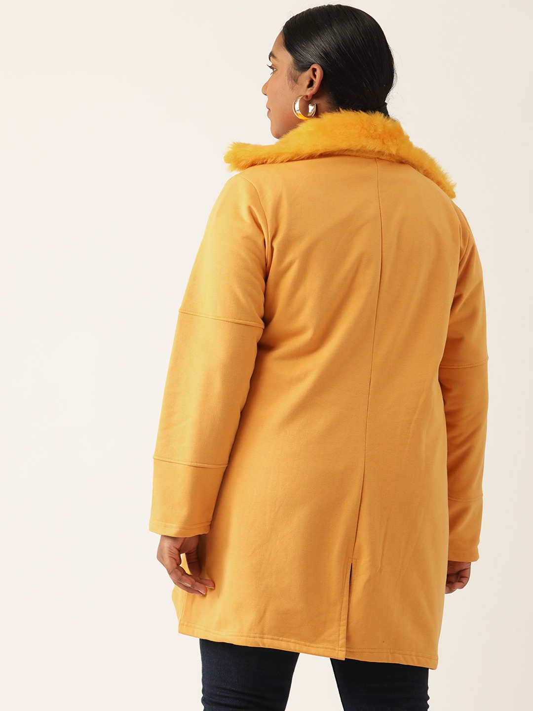 Women's Plus Size Yellow Solid Color Winter Fleece Jacket