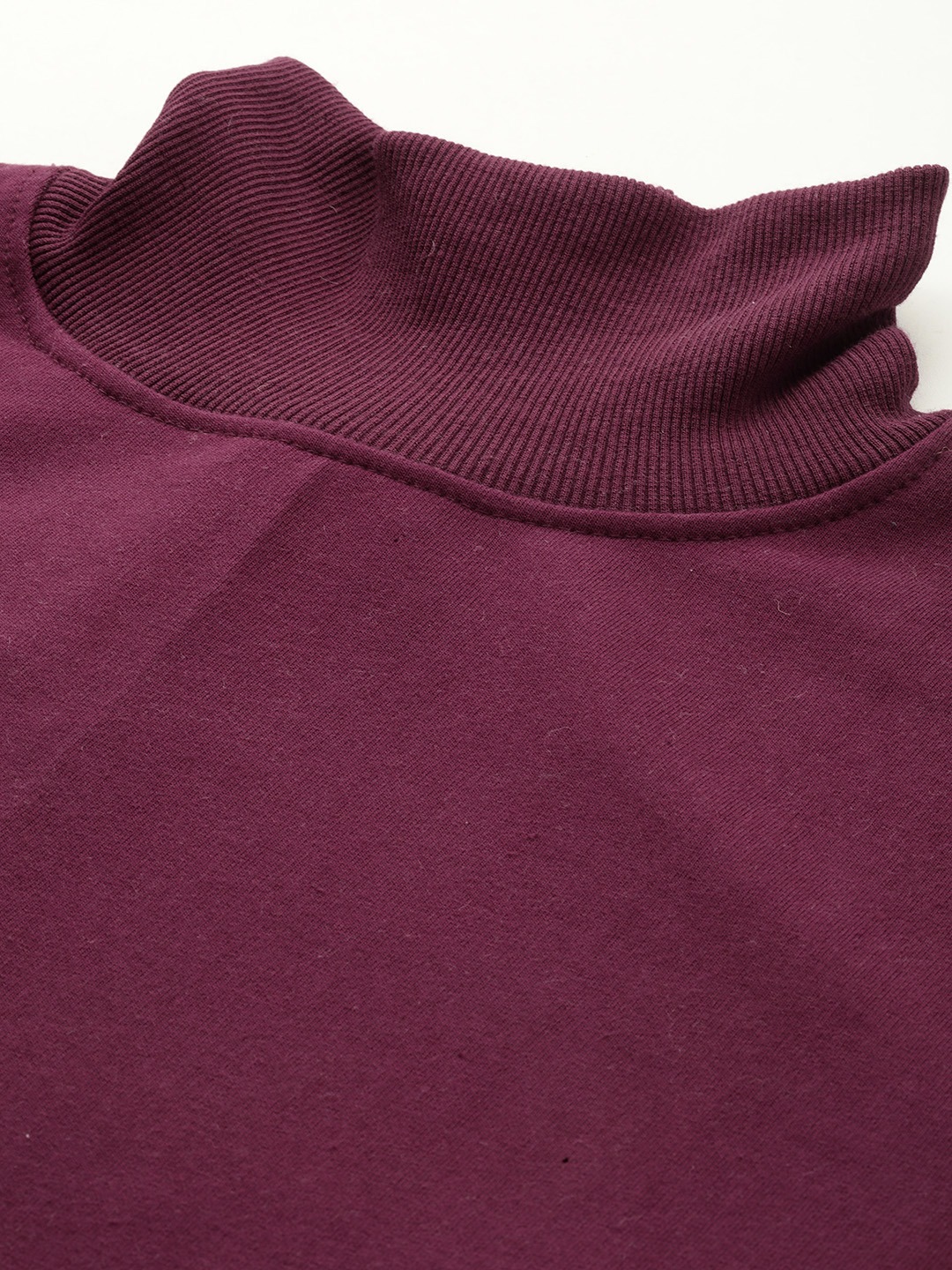 Women's Plus Size Solid Burgundy Color Fleece Winter High Neck Long Sleeves Maxi Dress
