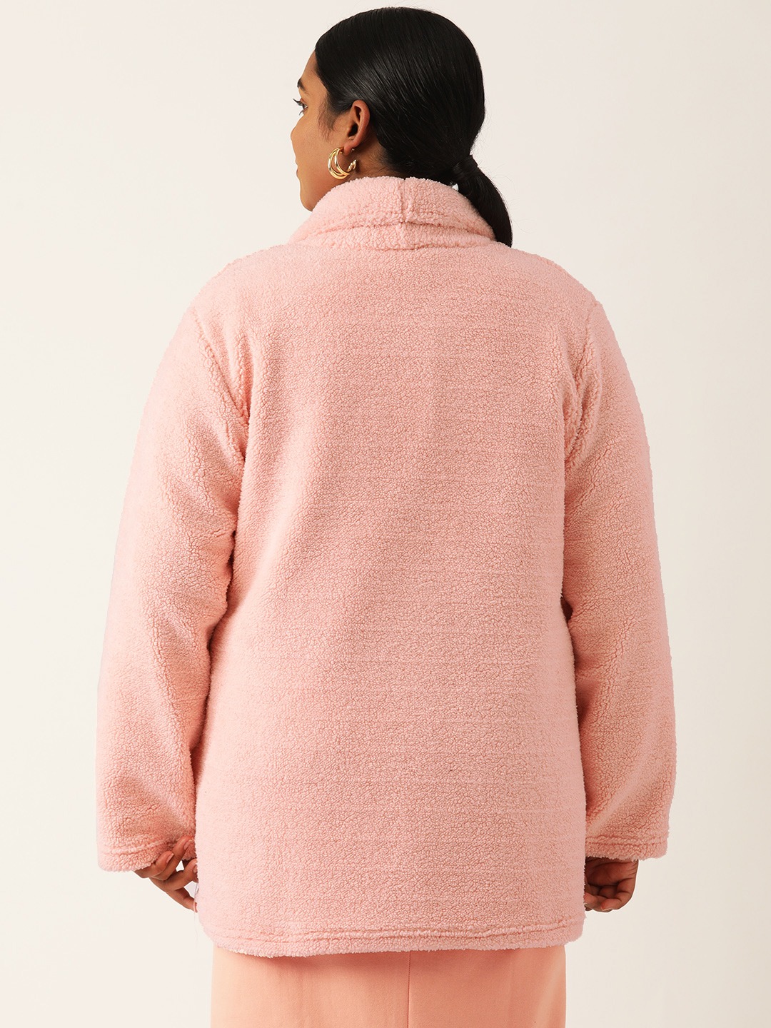 Women's Plus Size Pink Solid Color Teddy Winter Jacket