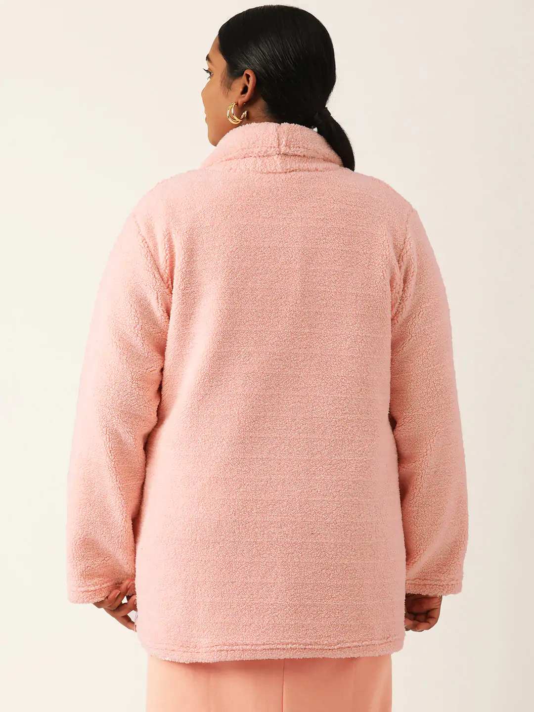 Women's Plus Size Pink Solid Color Teddy Winter Jacket