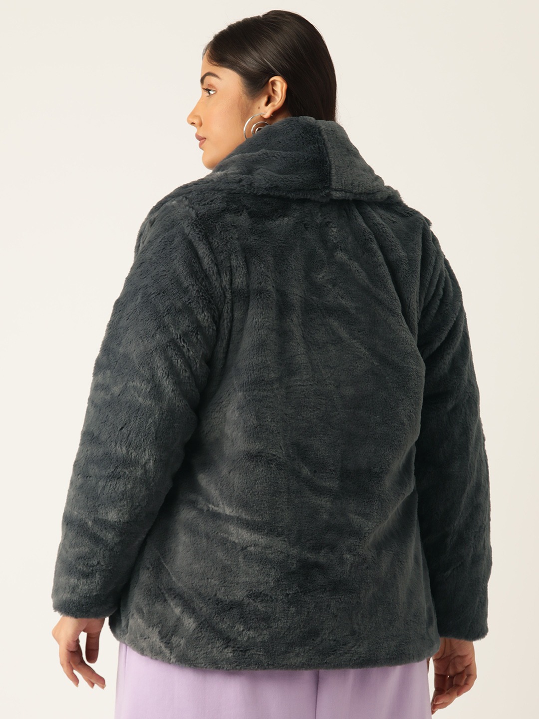 Women's Plus Size Charcoal Grey Color Faux Fur Open front jacket