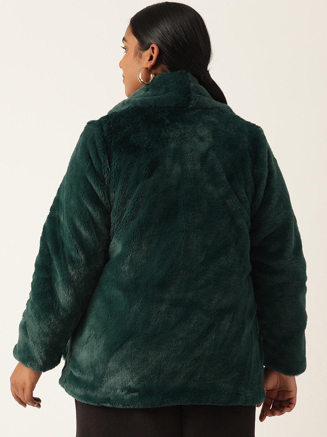 Women's Plus Size Bright Green Color Faux Fur Open front jacket