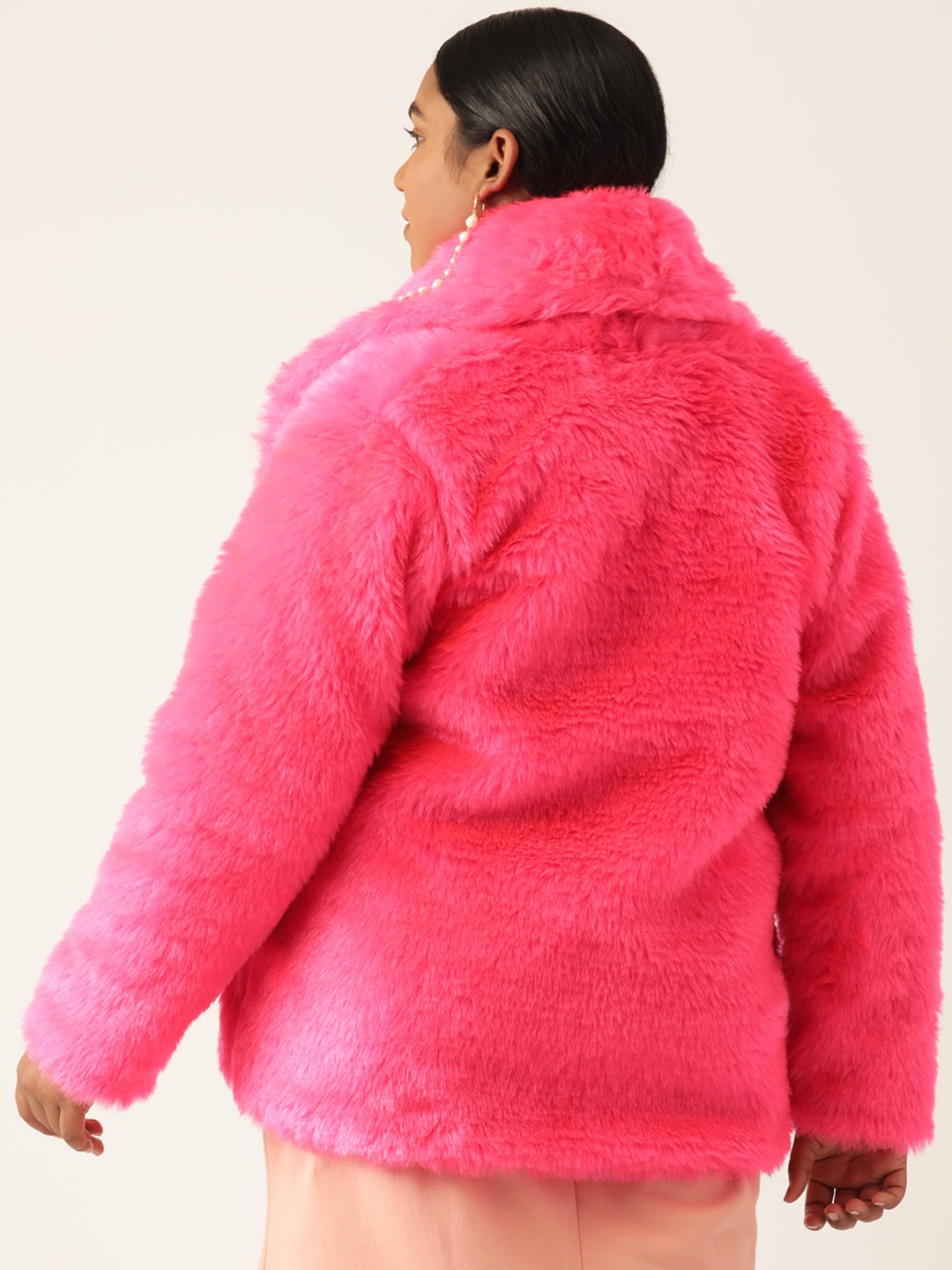 Women's Plus Size Dark Pink Color Faux Fur Open front jacket