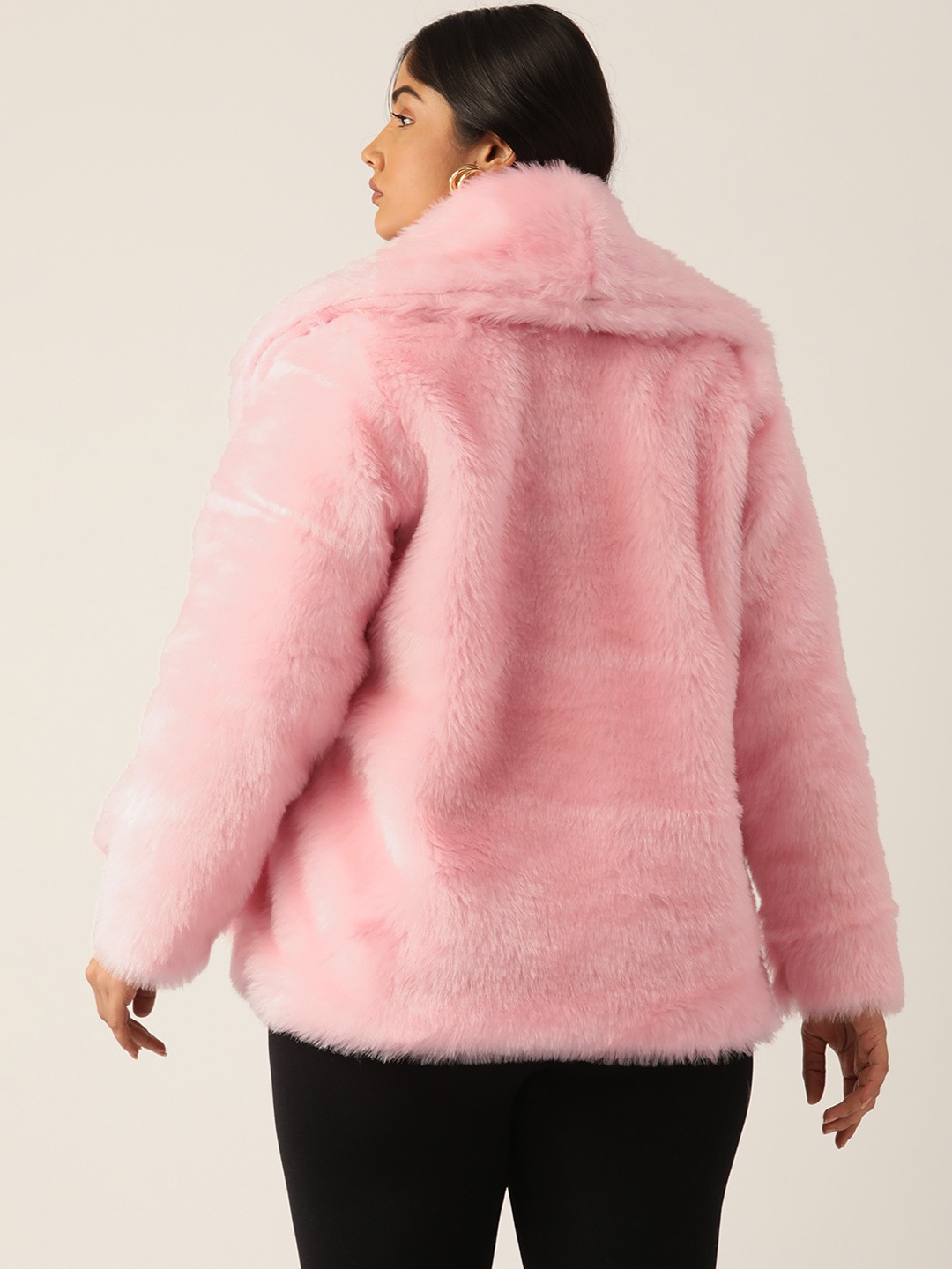 Women's Plus Size Pink Color Faux Fur Open front jacket