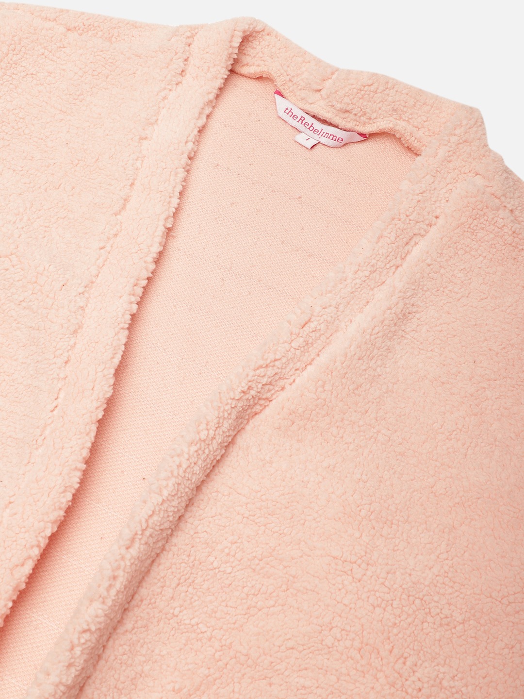 Women's Plus Size Pink Solid Color Teddy Longline Jacket