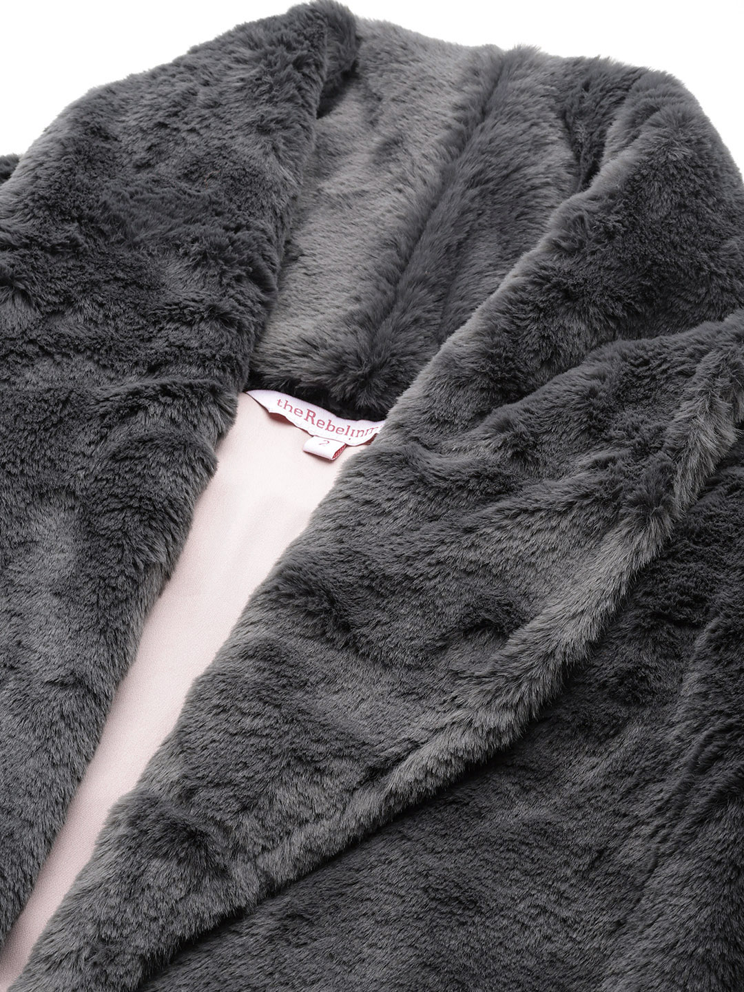 Women's Plus Size Charcoal Grey Color Faux Fur Open front Longline jacket