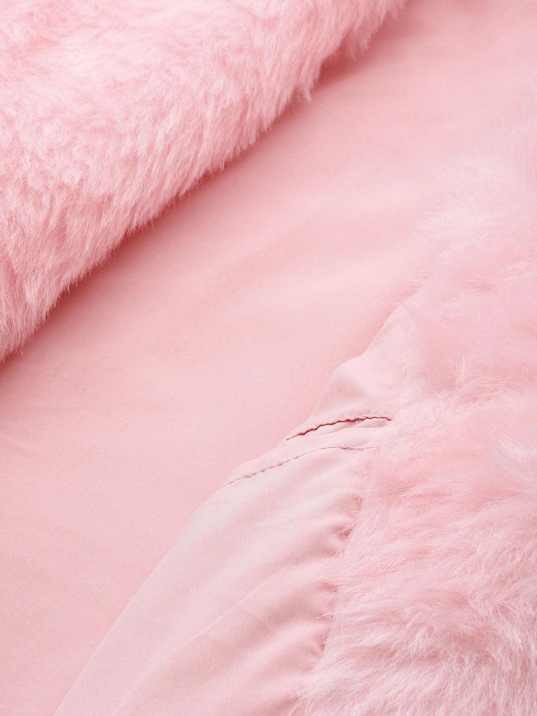 Women's Plus Size Pink Color Faux Fur Open front Longline jacket