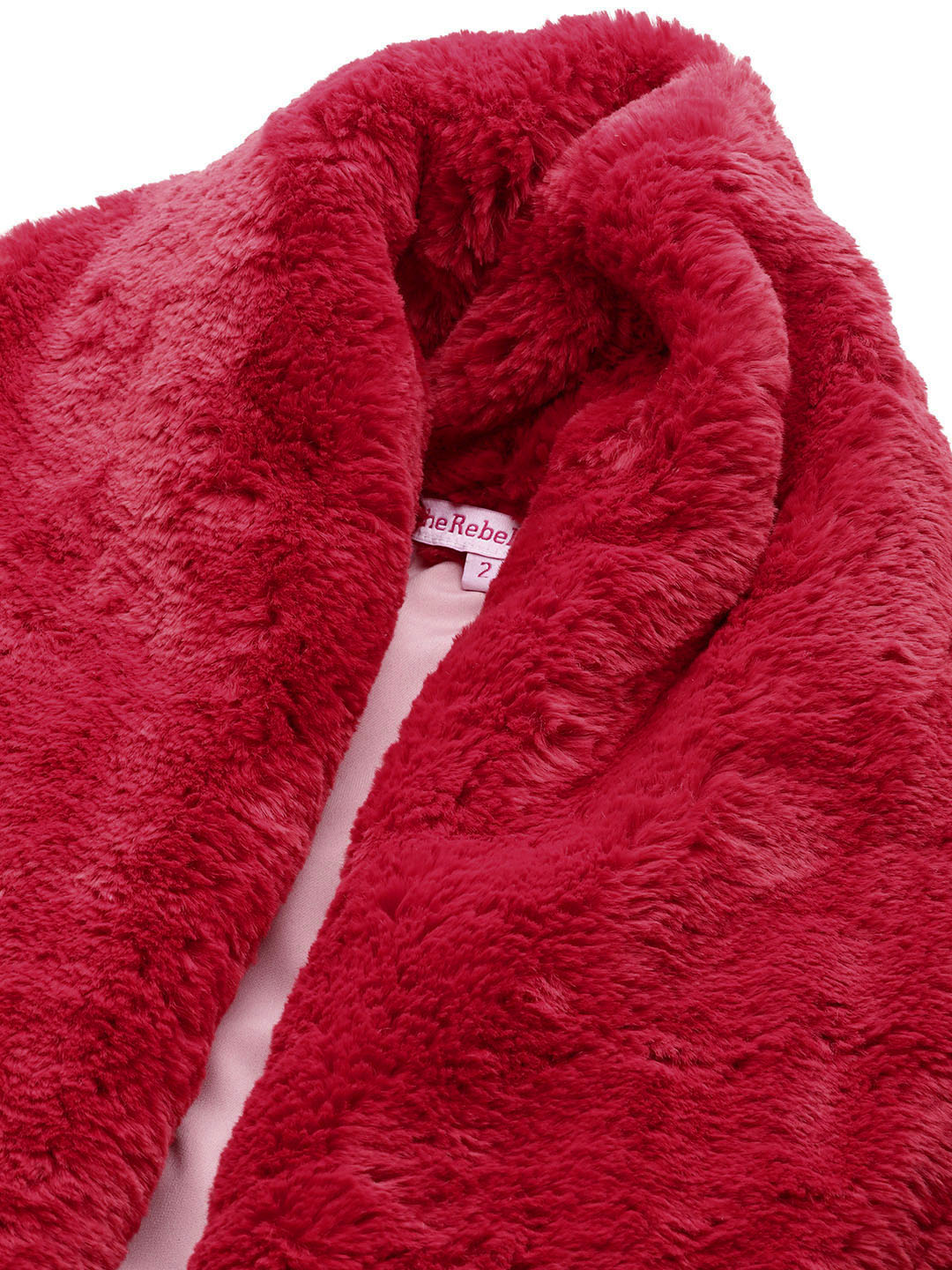 Women's Plus Size Red Color Faux Fur Open front Longline jacket