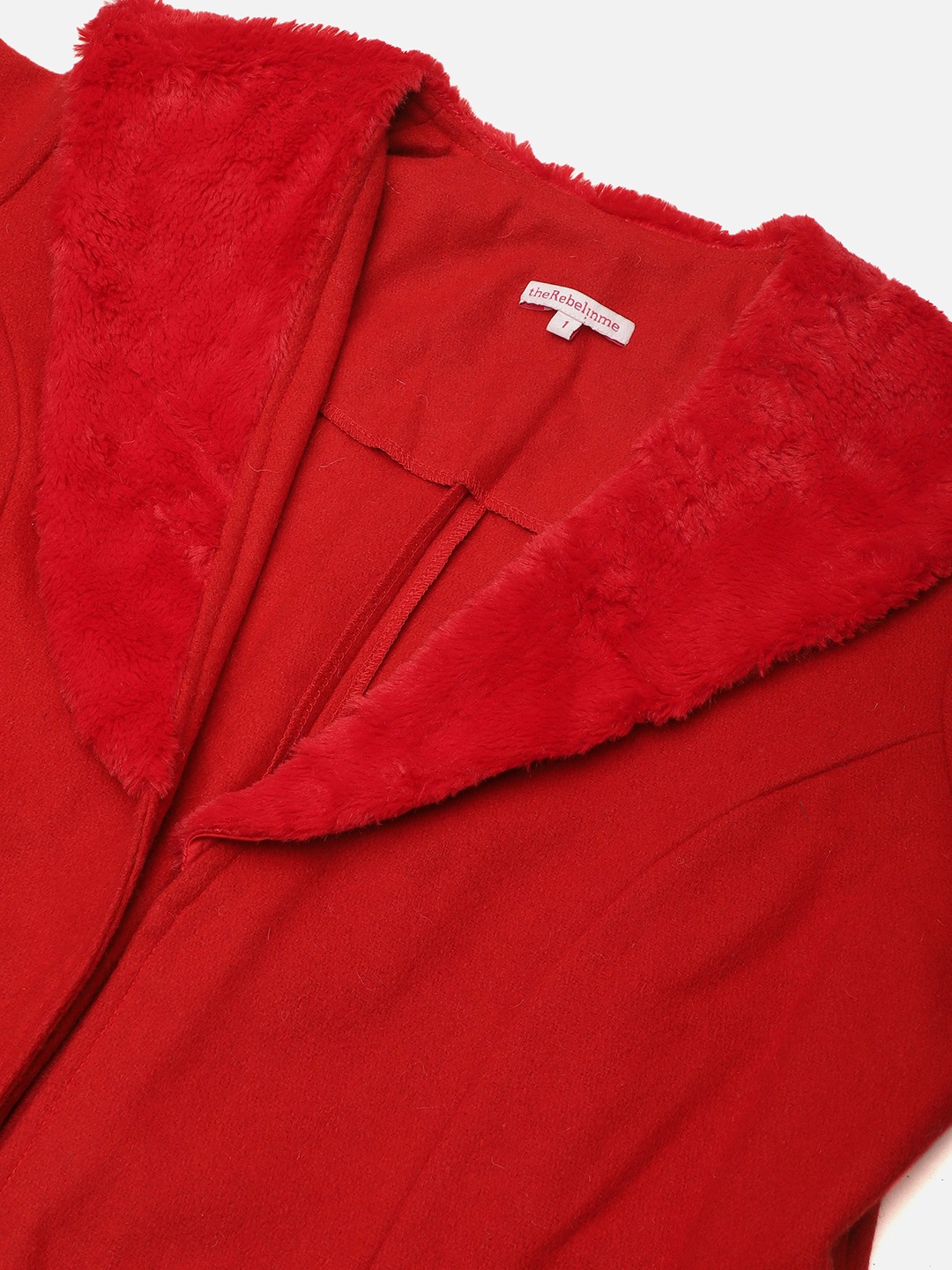 Women's Plus Size Red Solid Color faux fur Longline Jacket