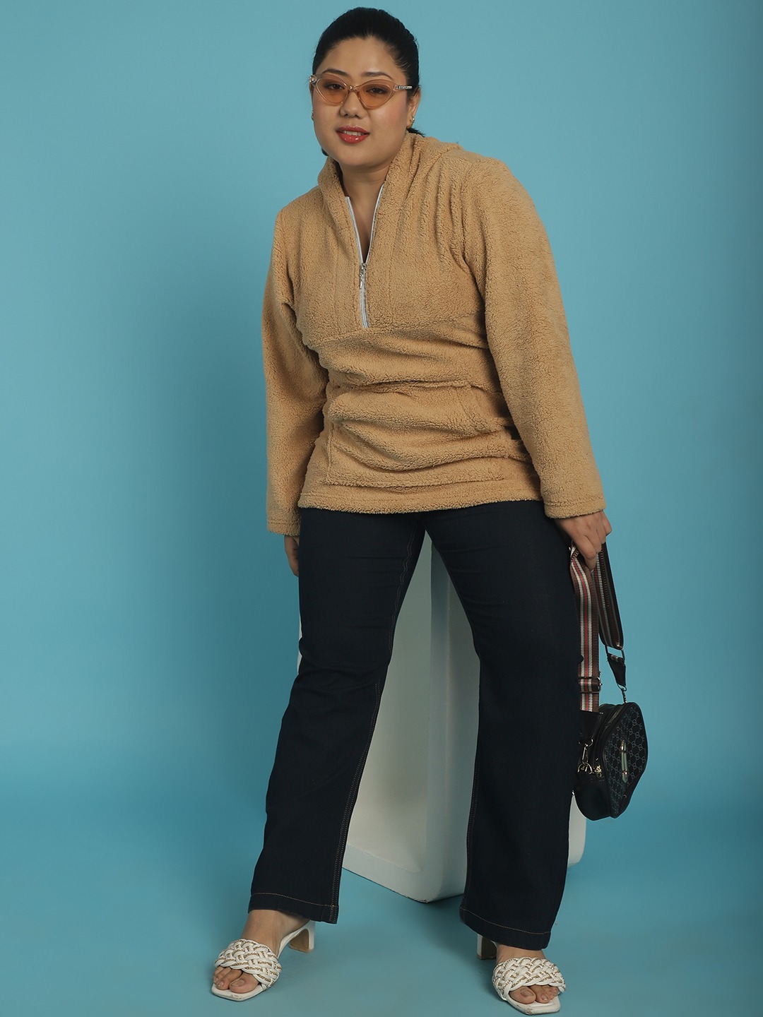Women's Plus Size Teatint Solid Color Straight Fit Denim Trouser