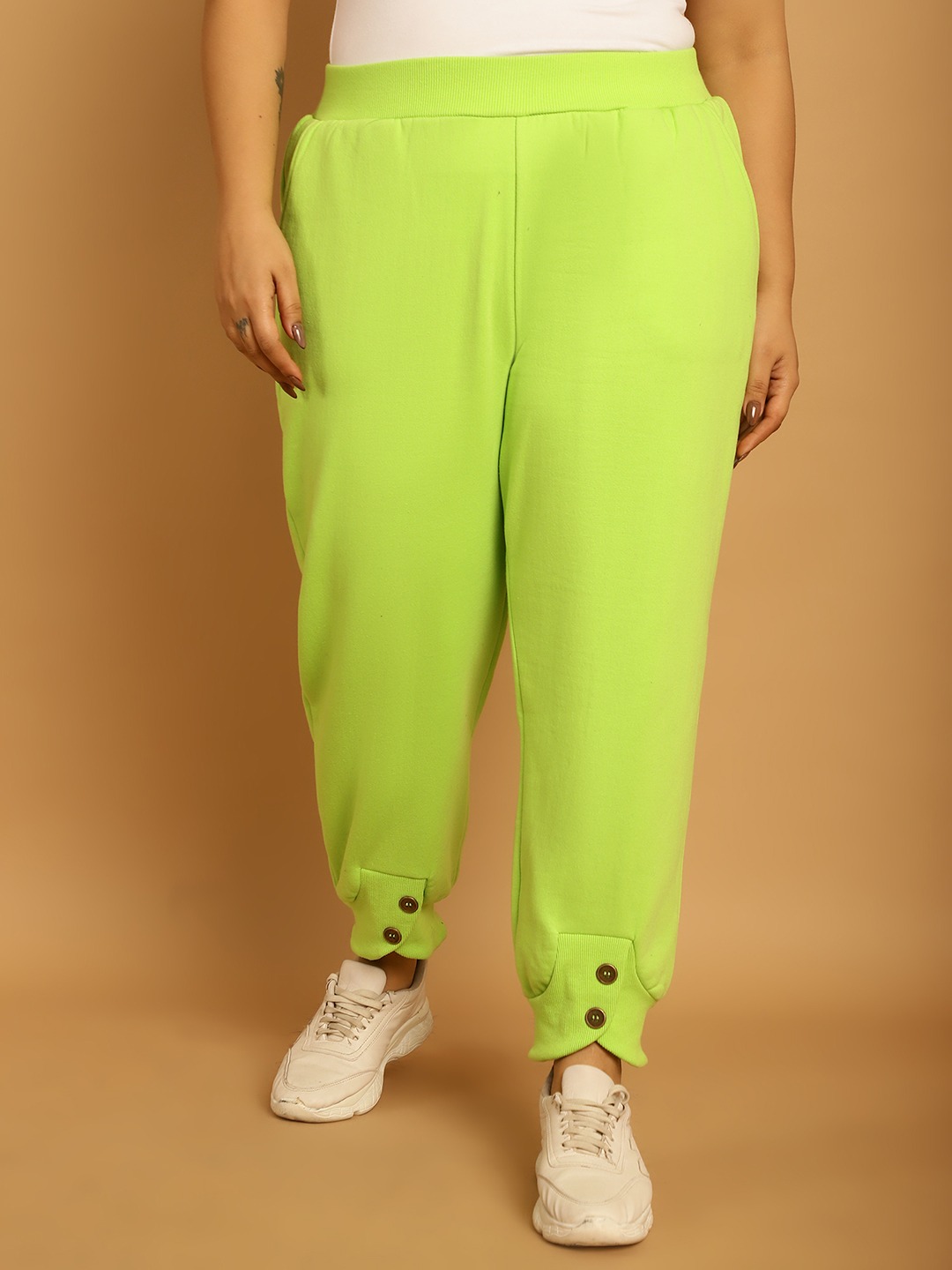 Women's Plus Size Bright Green Solid Color Knitted Winter Trouser