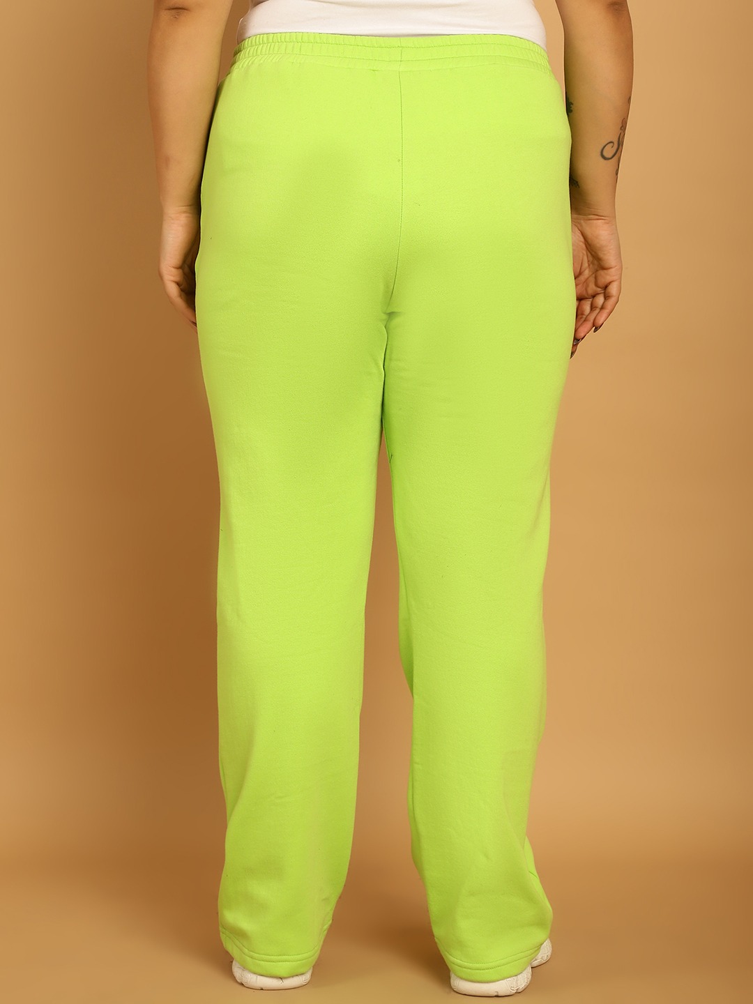 Women's Plus Size Bright Green Solid Color Knitted Winter Trouser