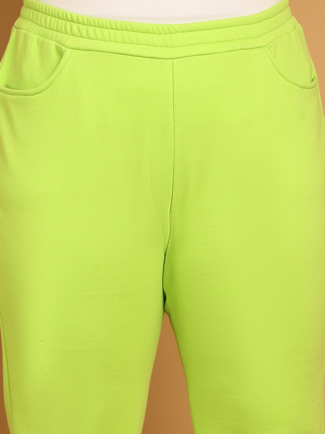 Women's Plus Size Bright Green Solid Color Knitted Winter Trouser