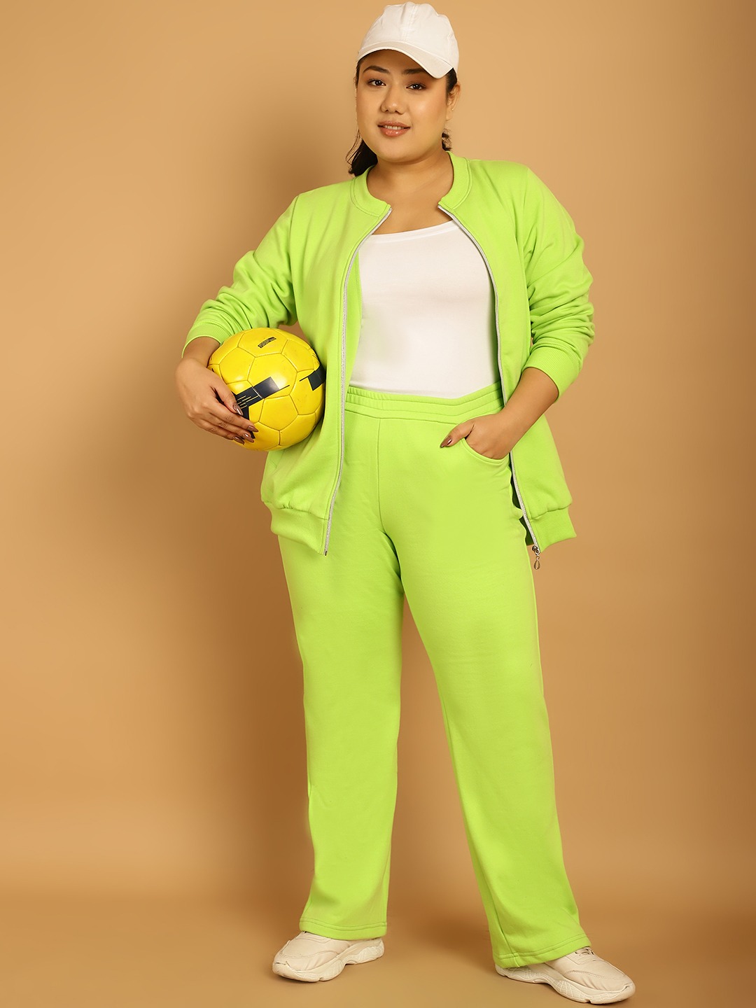 Women's Plus Size Bright Green Solid Color Knitted Winter Trouser