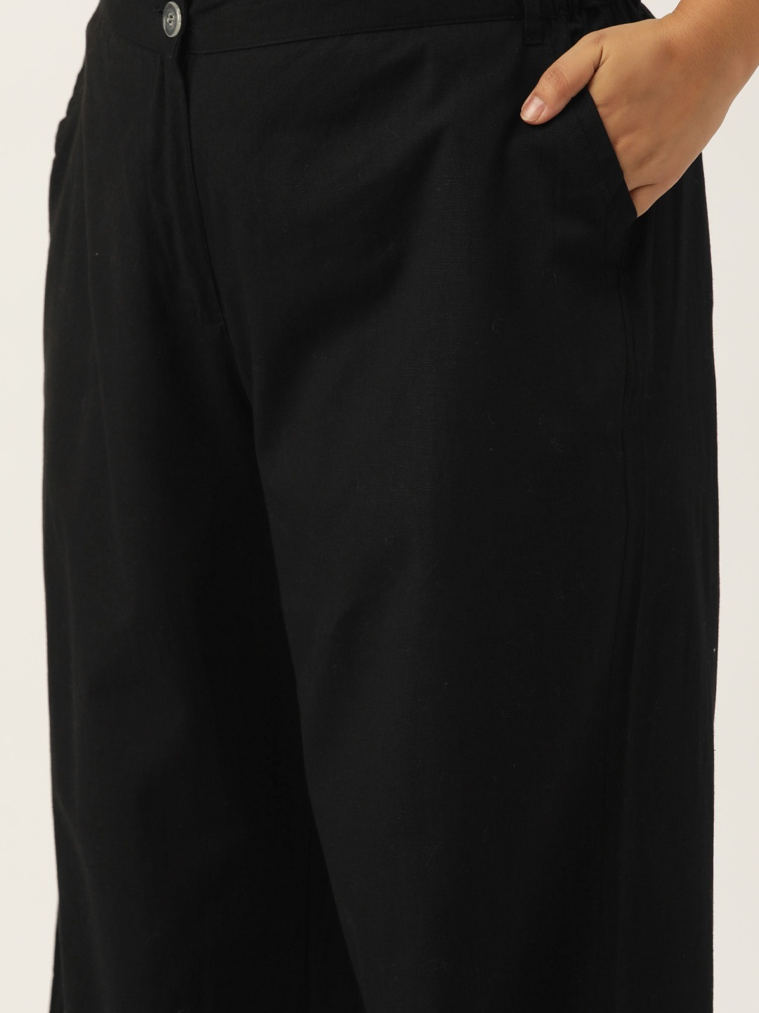 Women's Plus Size Linen Waistcoat and TrousersBlack solid Waistcoat