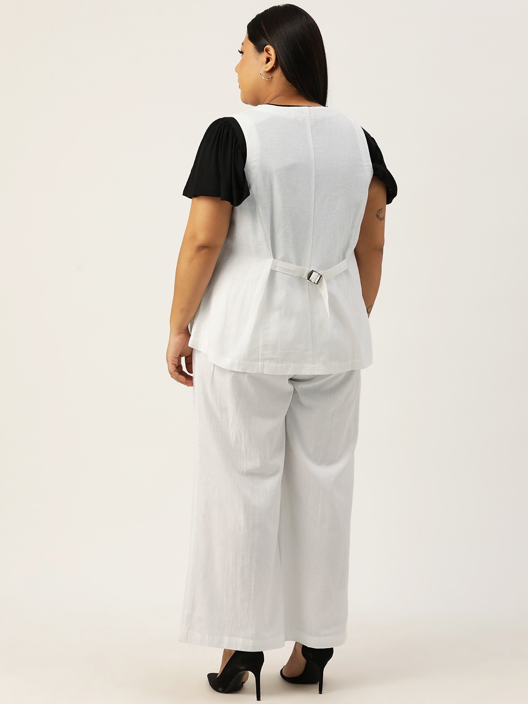Women's Plus Size Linen Waistcoat and TrousersWhite solid Waistcoat