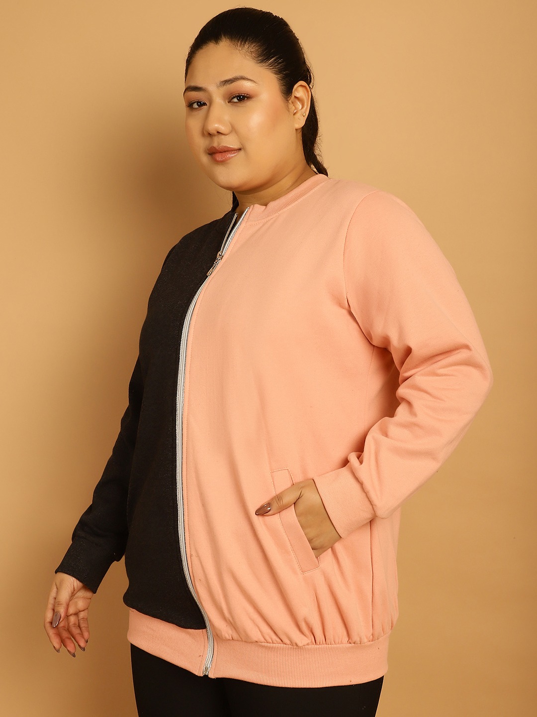 Women's Plus Size Pink & Charcoal Grey Color Block Jacket