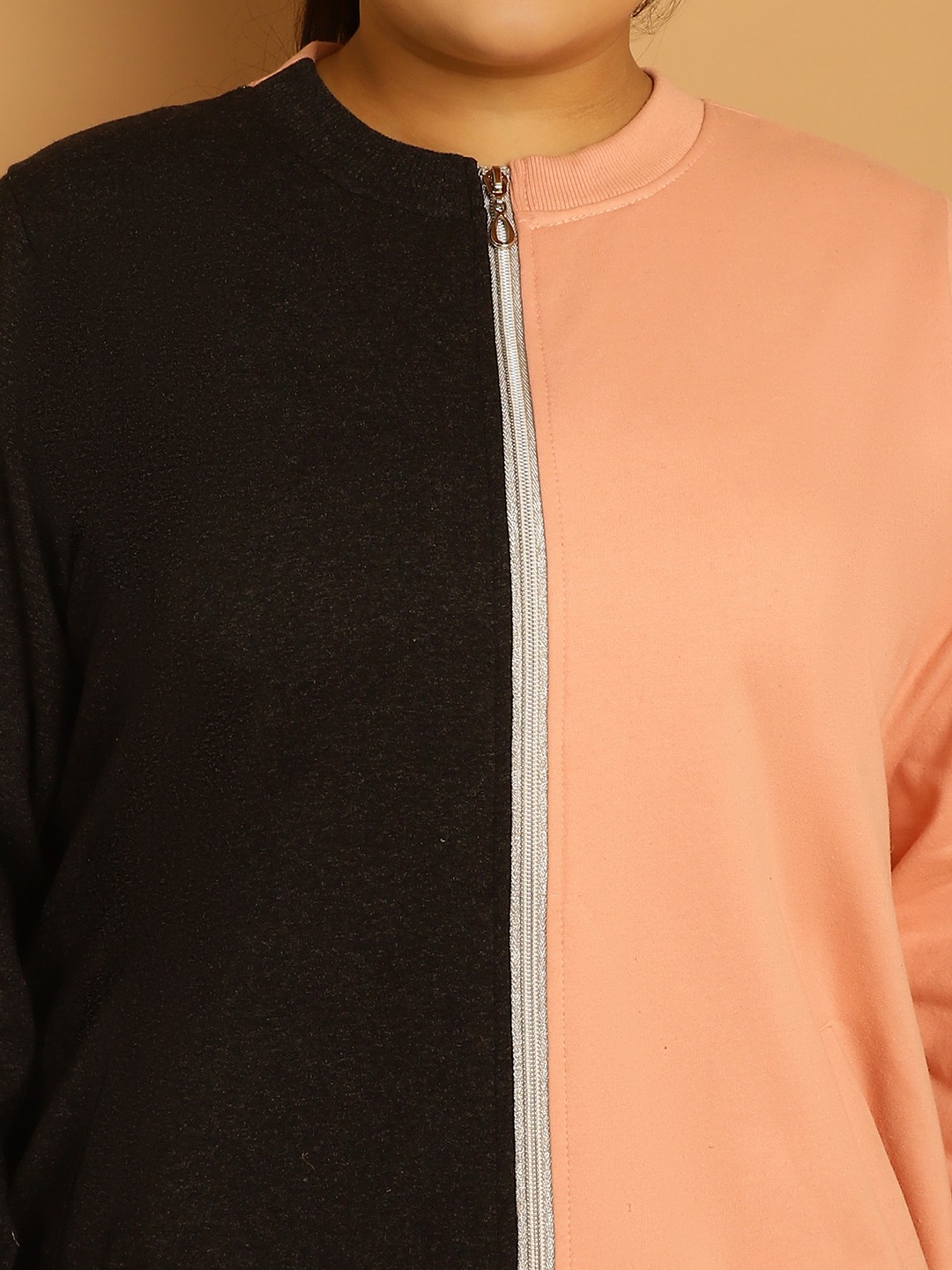 Women's Plus Size Pink & Charcoal Grey Color Block Jacket
